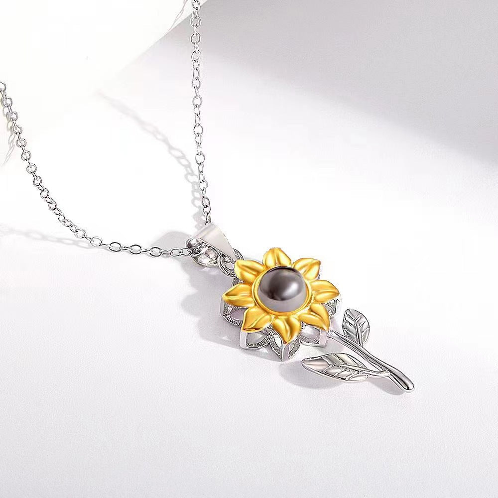 925-I Love You 100 Languages Sunflower Projection Necklace