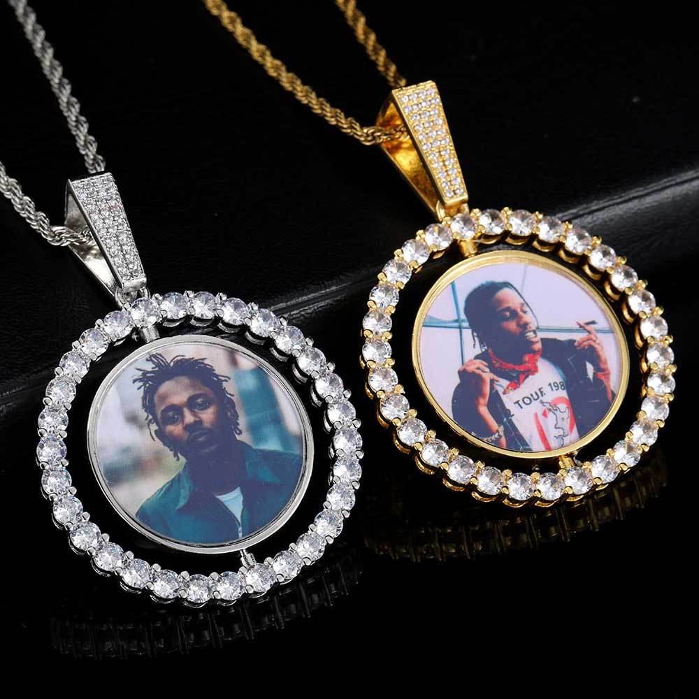 Round Spinning Customized Photo Diamond-bordered Necklace