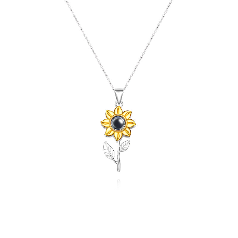 925-I Love You 100 Languages Sunflower Projection Necklace