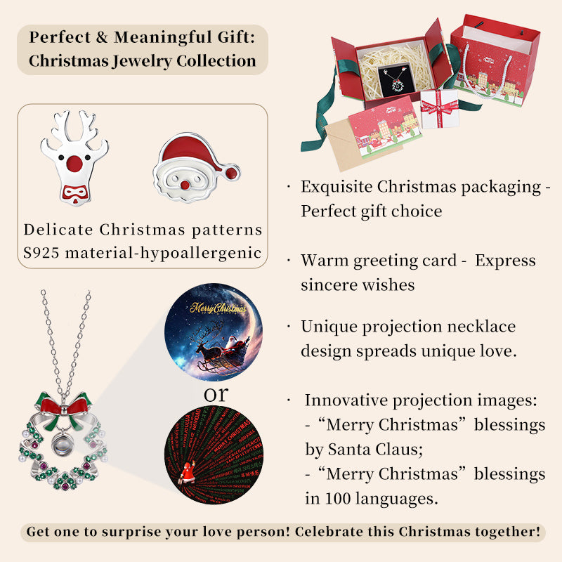 Christmas Projector Stone Necklace Set Says "Merry Christmas" in a Hundred Languages