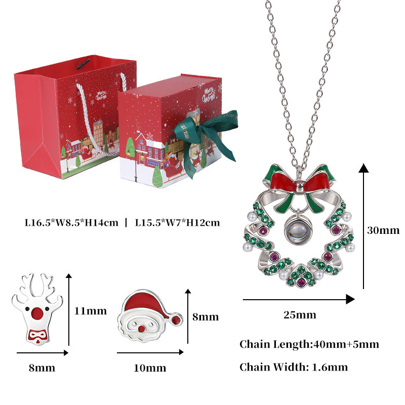 Christmas Projector Stone Necklace Set Says "Merry Christmas" in a Hundred Languages