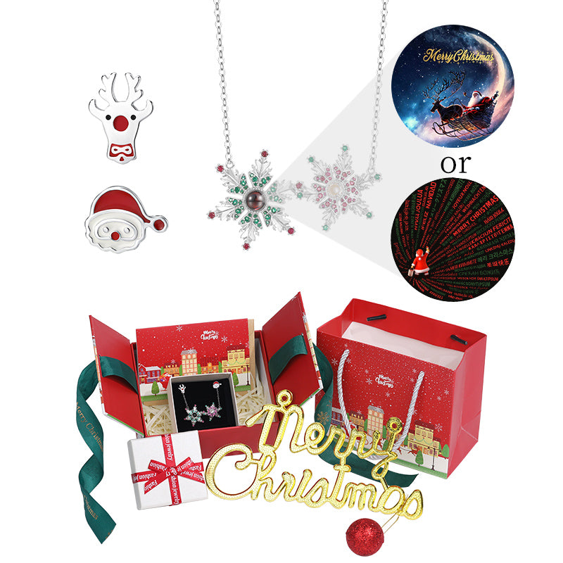 Christmas Projector Stone Necklace Set Says "Merry Christmas" in a Hundred Languages