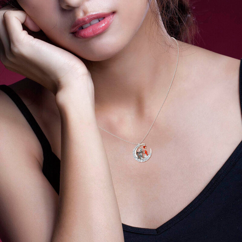 "Everlasting Love" Skull Couple Heart Cut Necklace