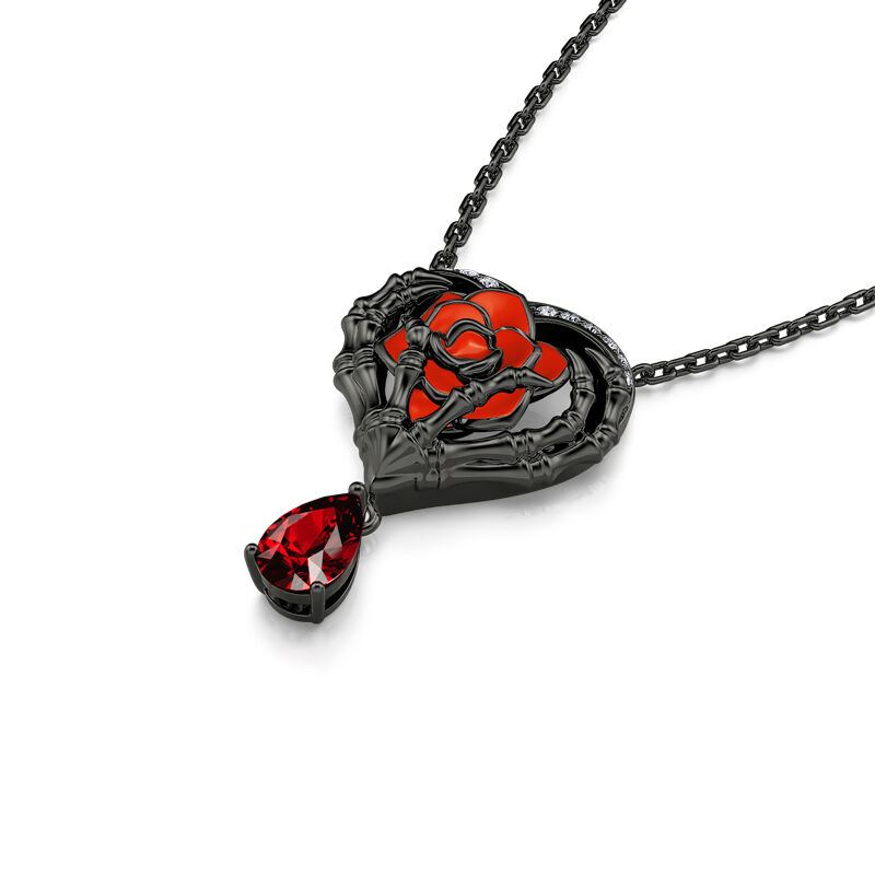"Never Ending Love" Skeleton Hands & Rose Necklace