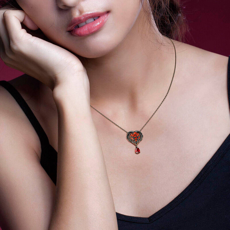"Never Ending Love" Skeleton Hands & Rose Necklace
