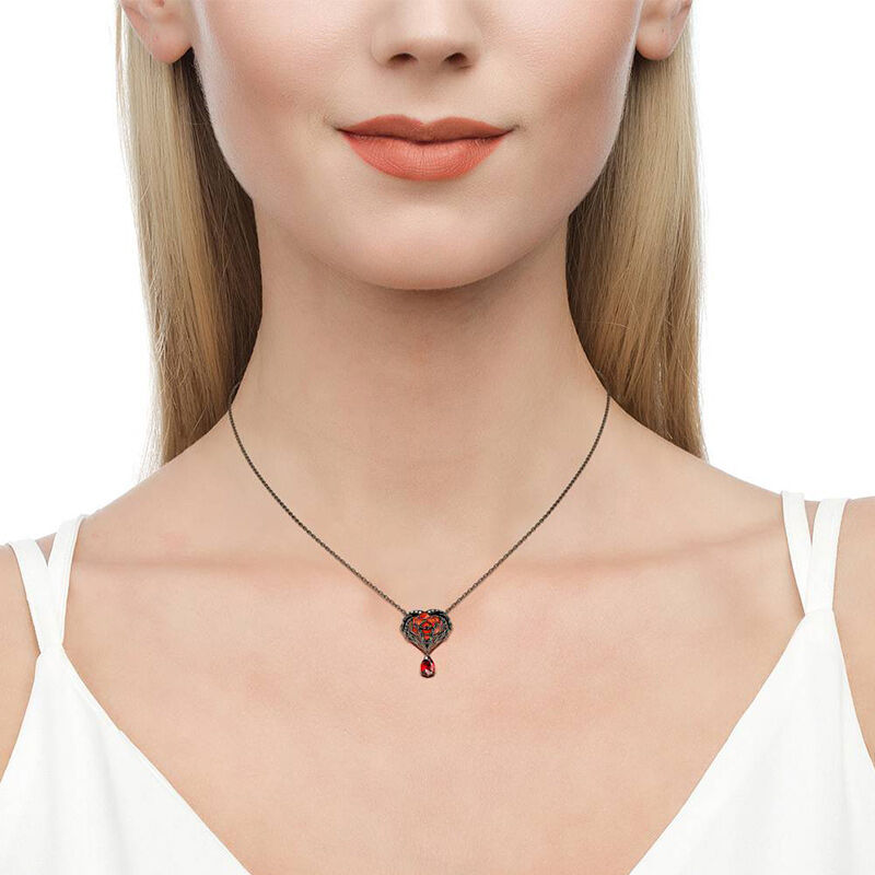 "Never Ending Love" Skeleton Hands & Rose Necklace