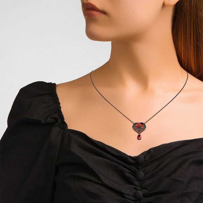 "Never Ending Love" Skeleton Hands & Rose Necklace
