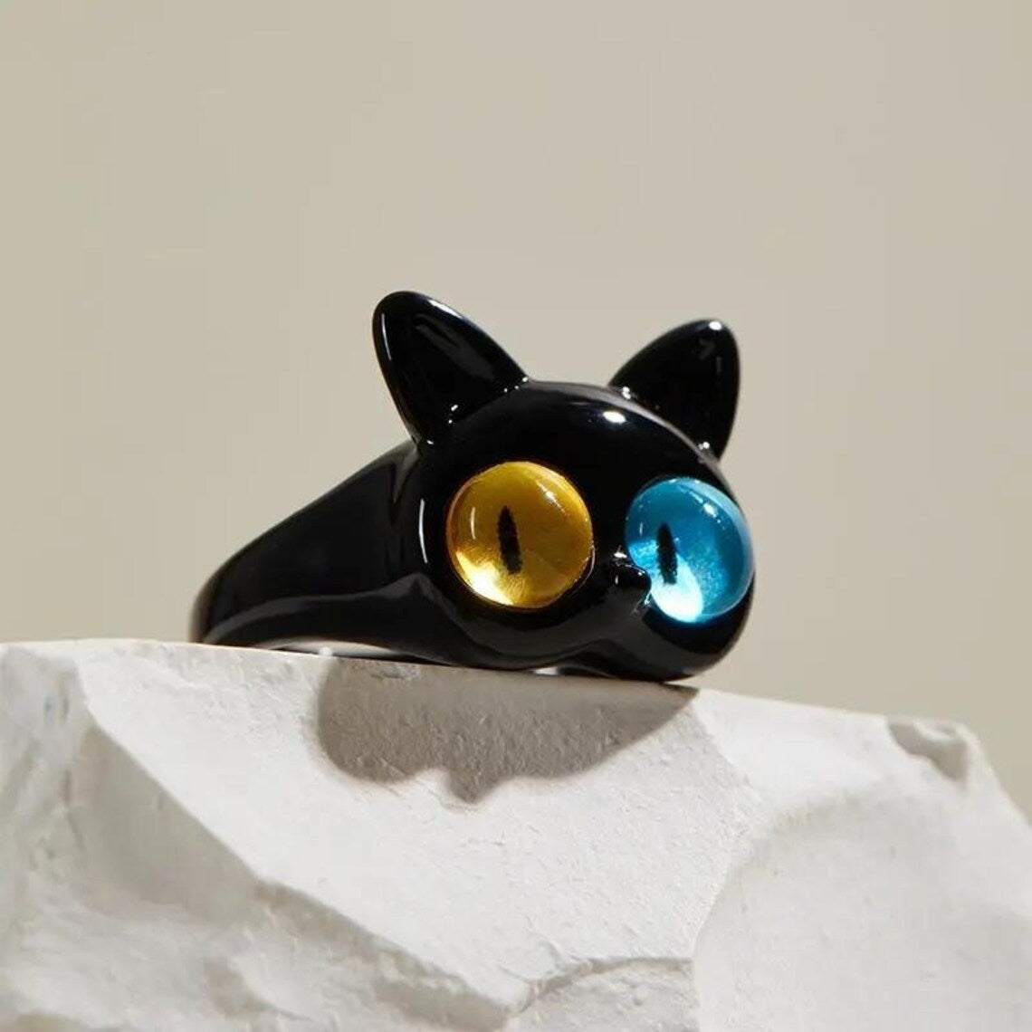 Cute Cat Eye Ring, Green Monster Ring, Adjustable Ring Band, Kawaii Design Jewelry