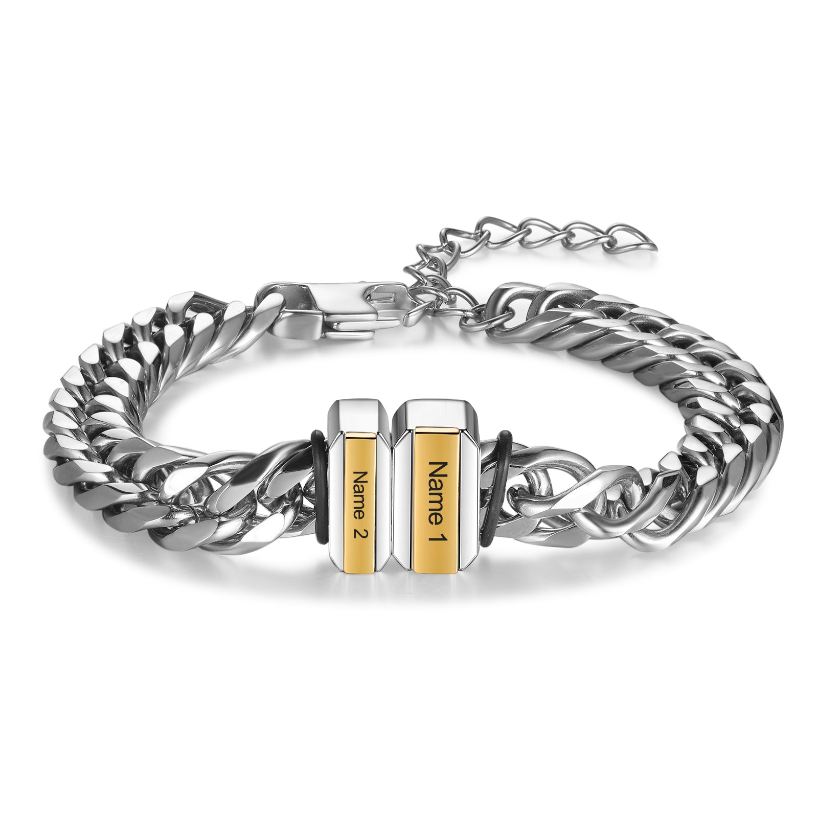 Father's Day Gift Cuban Link Men's Bracelet With Personalized Beads