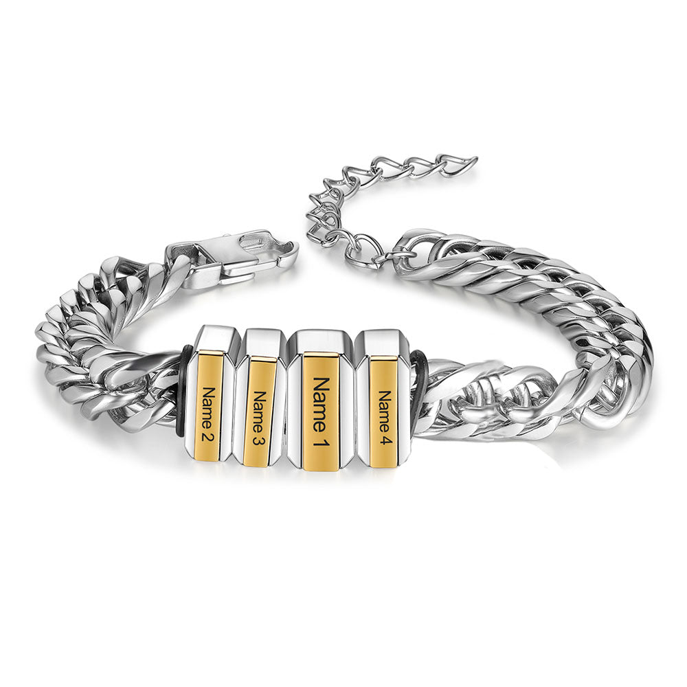 Father's Day Gift Cuban Link Men's Bracelet With Personalized Beads