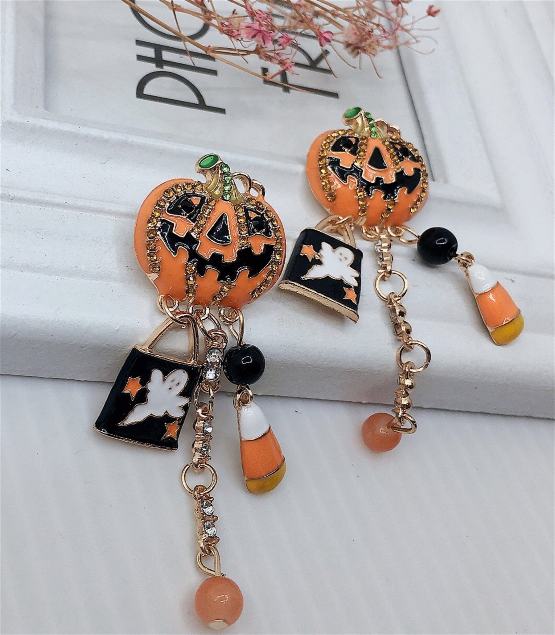 Holiday ghost pumpkin earring studs