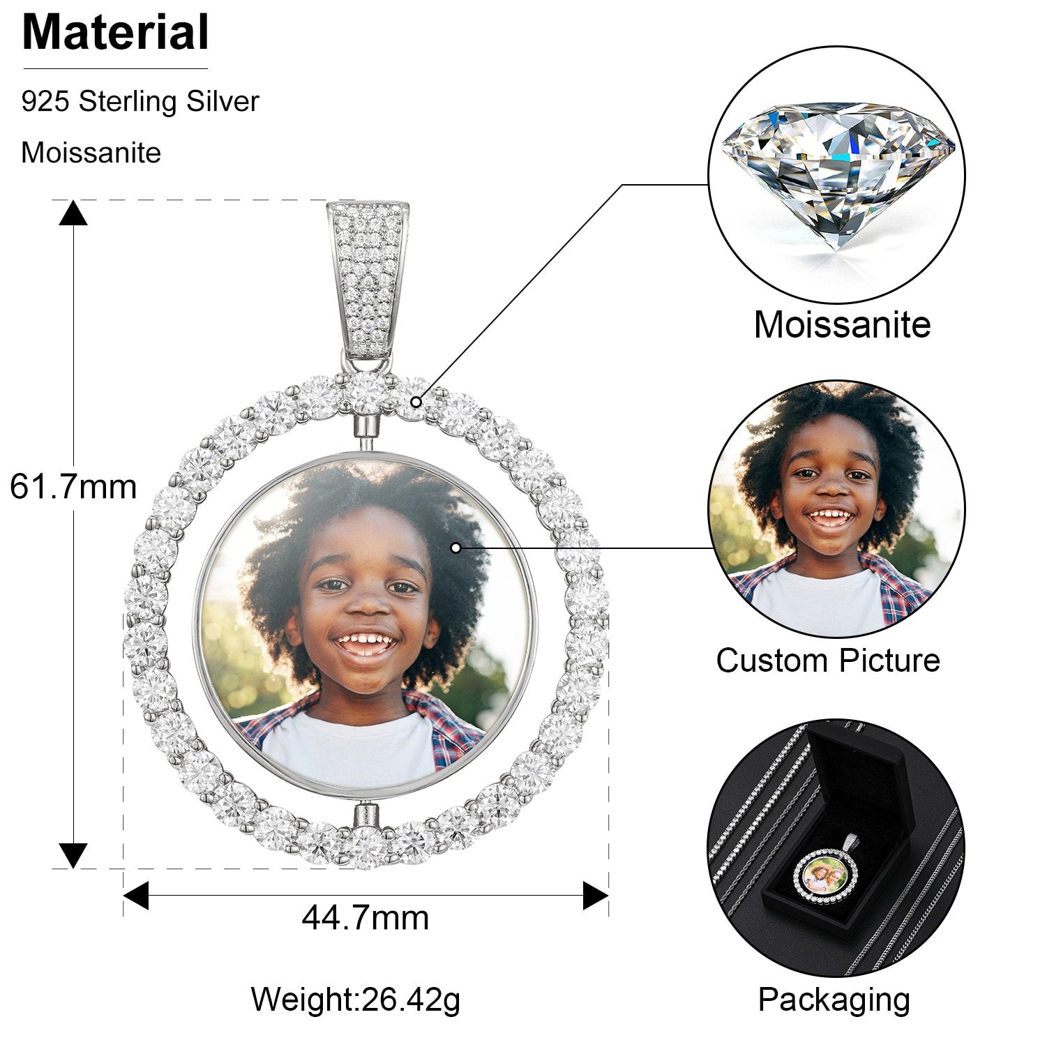 Round Spinning Customized Photo Diamond-bordered Necklace