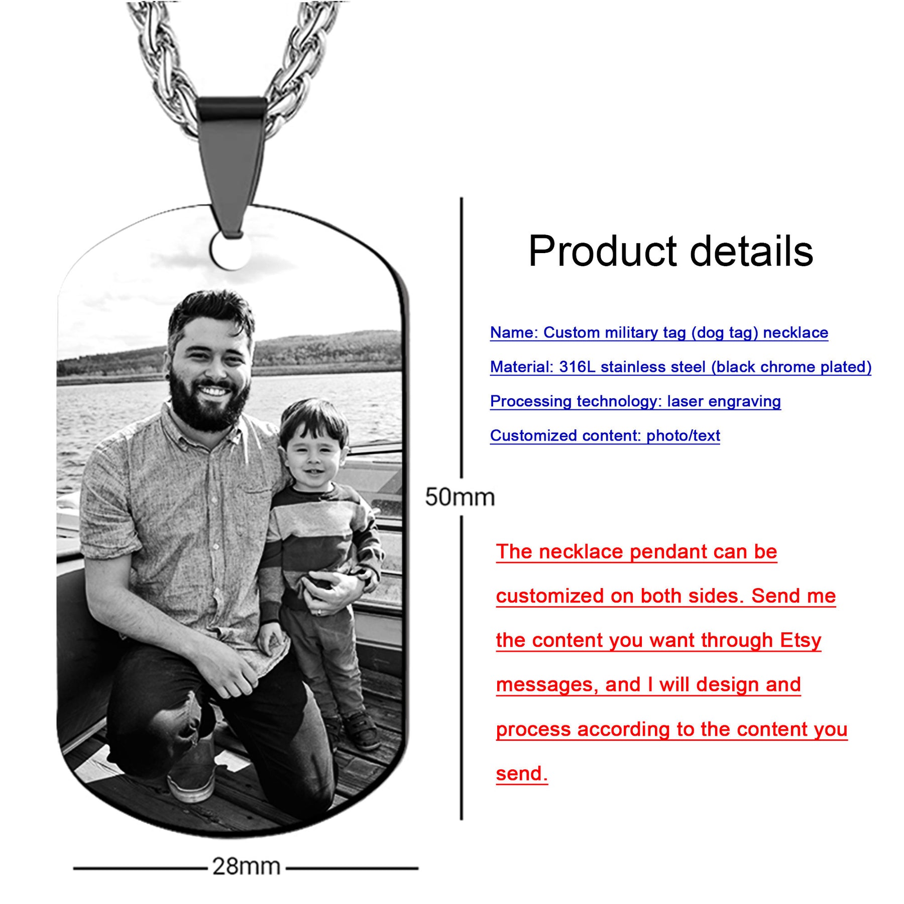 Stainless Steel Photo Dog Tag (Customized Image/Text)