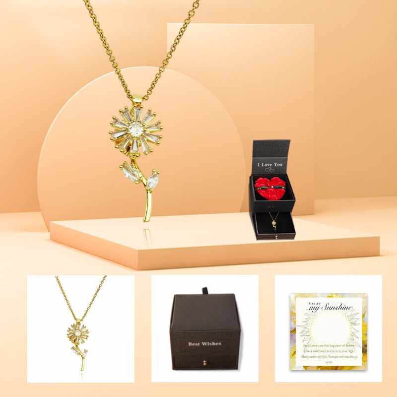 You Are My Sunshine Sunflower Heart Necklace
