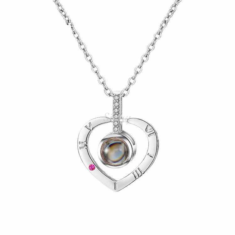 Siciry™ Personalized Projection Photo Necklace - Roman numeral love heart