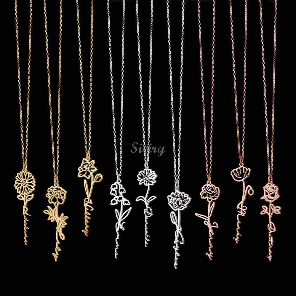 Custom Name Necklace with Birth Flower