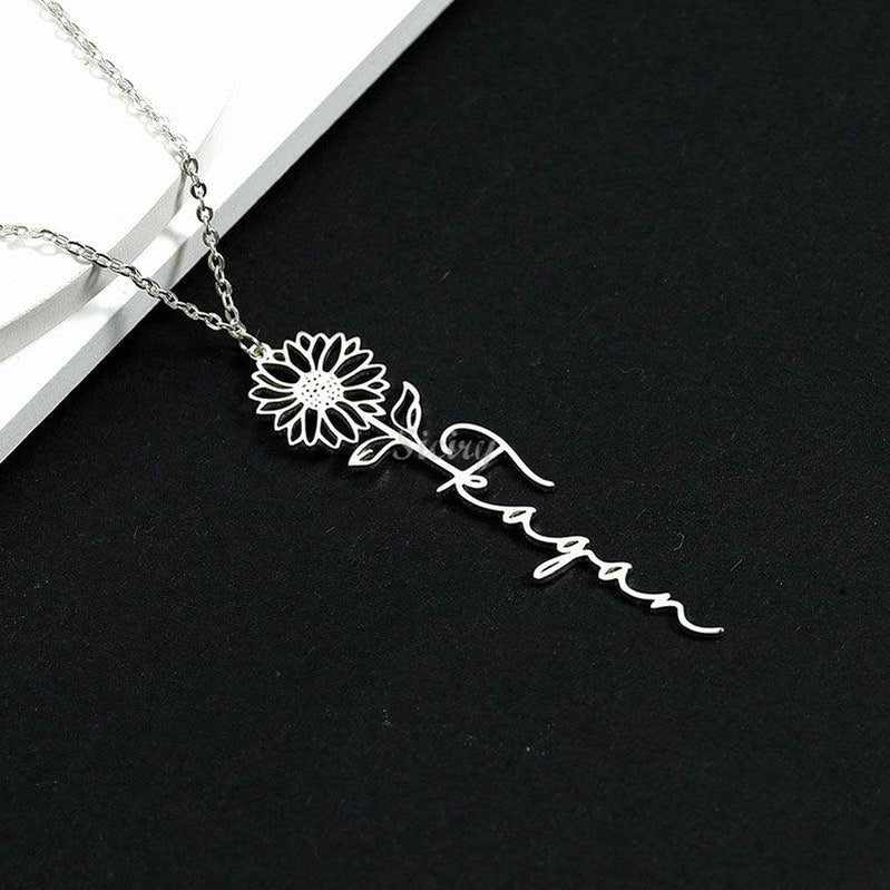 Custom Name Necklace with Birth Flower