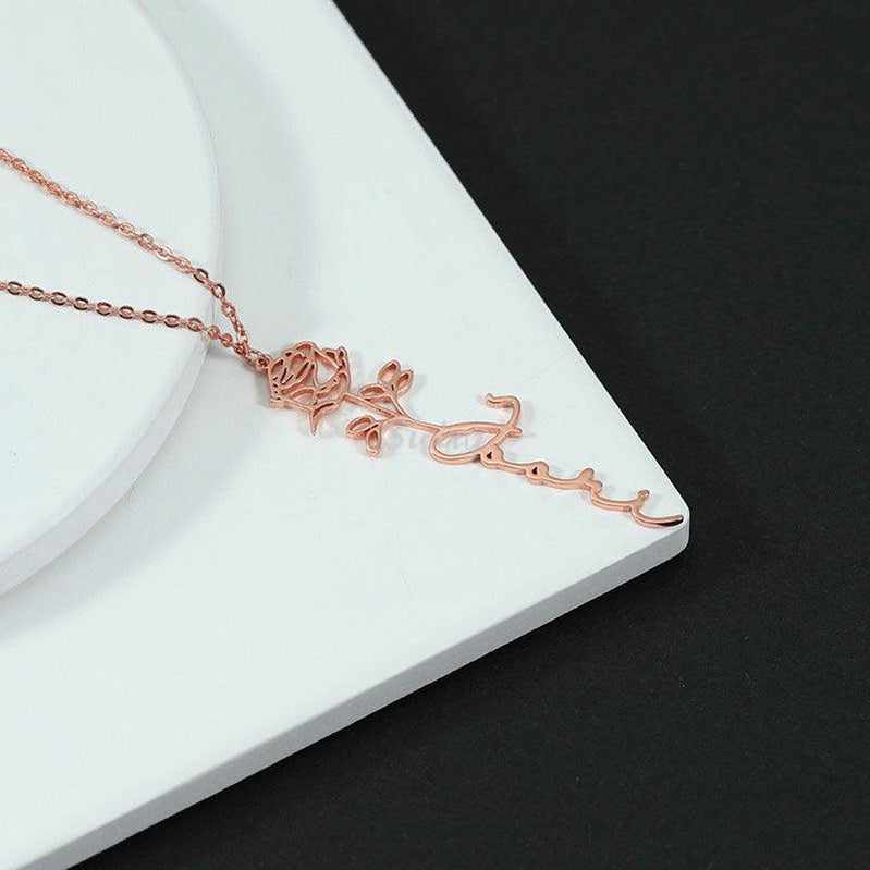 Custom Name Necklace with Birth Flower