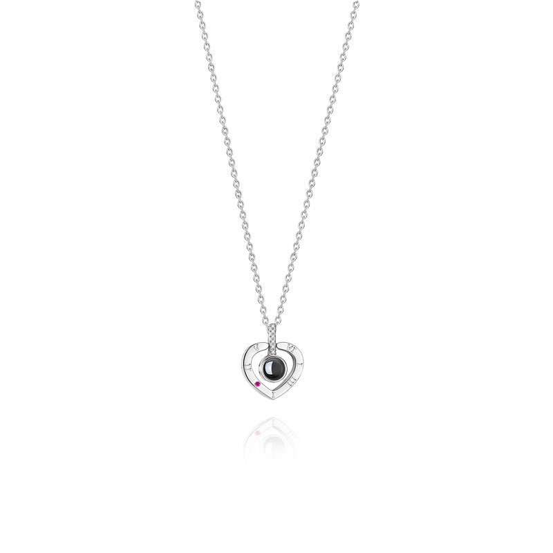 Siciry™ Personalized Projection Photo Necklace - Roman numeral love heart