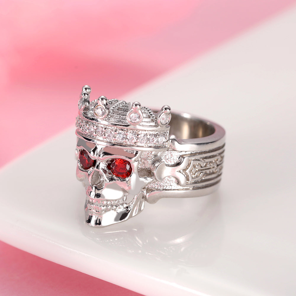 Engraved Skeleton King Ring with Two Birthstone Eye For Halloween Day