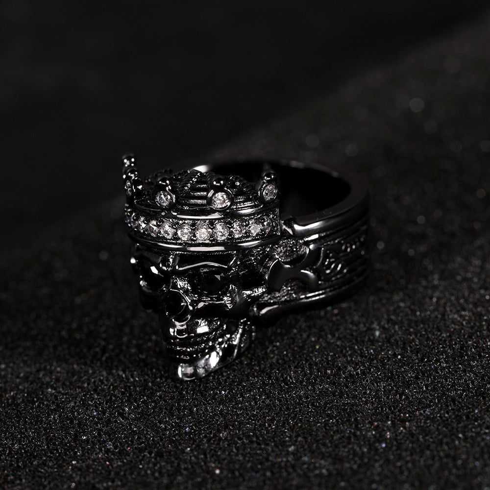 Engraved Skeleton King Ring with Two Birthstone Eye For Halloween Day