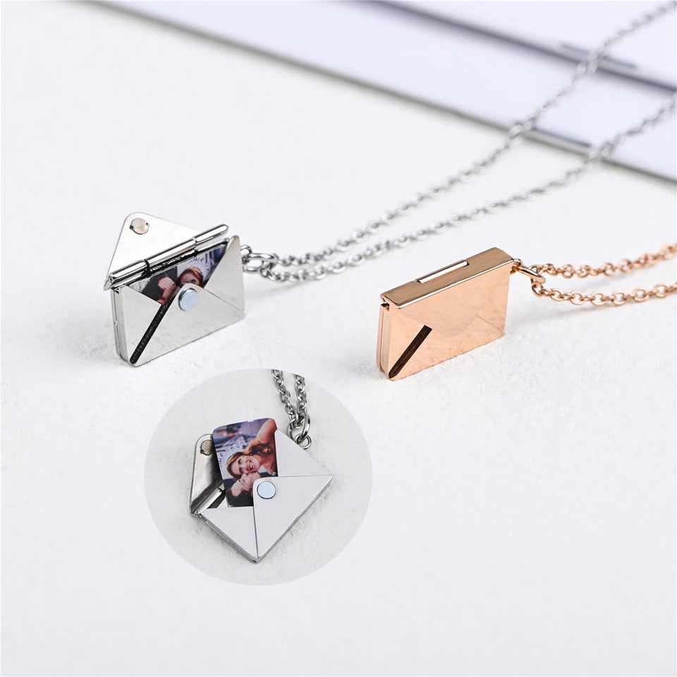 Personalized Love Letter Envelope Necklace Rose Gold