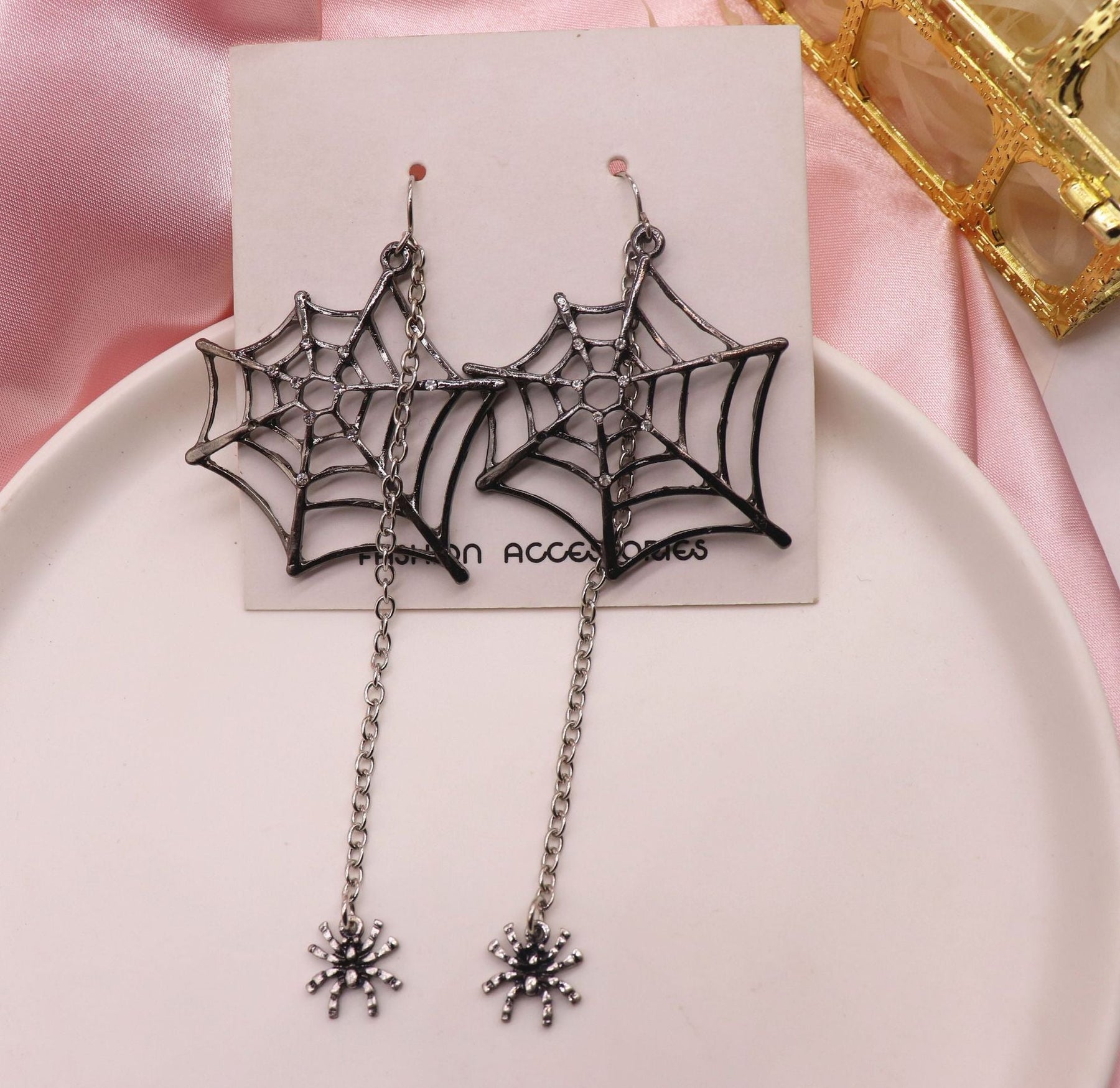Halloween Earrings Black Spiders 3.5" Dangle Drop Earrings