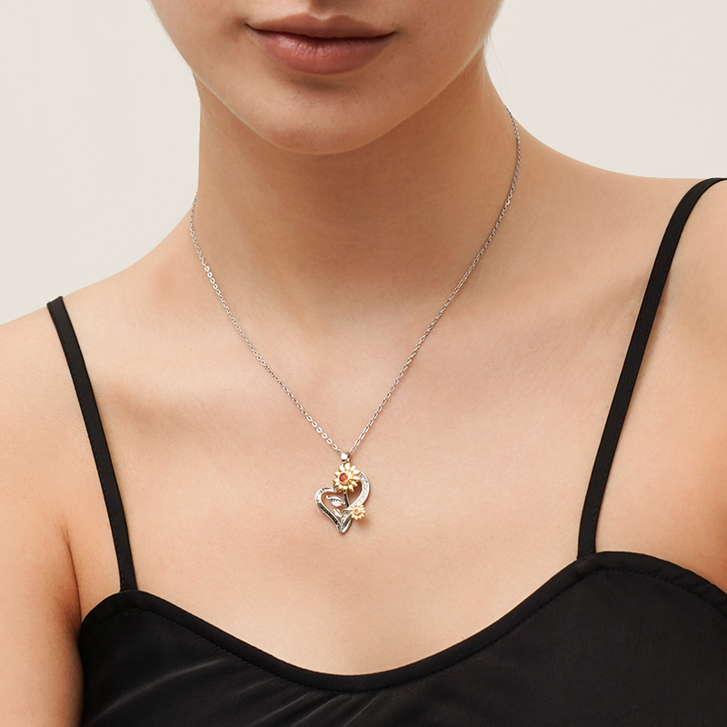 You Are My Sunshine Sunflower Heart Necklace