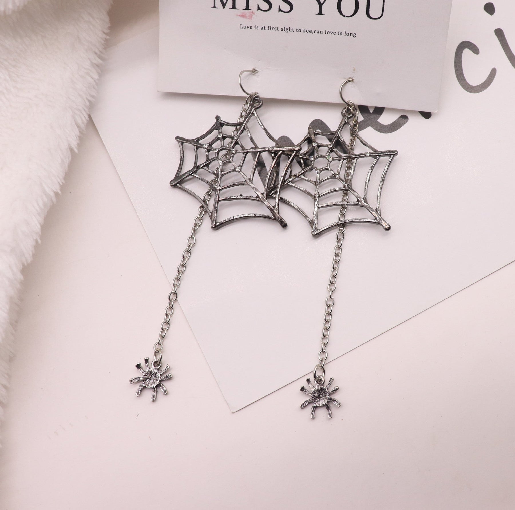 Halloween Earrings Black Spiders 3.5" Dangle Drop Earrings