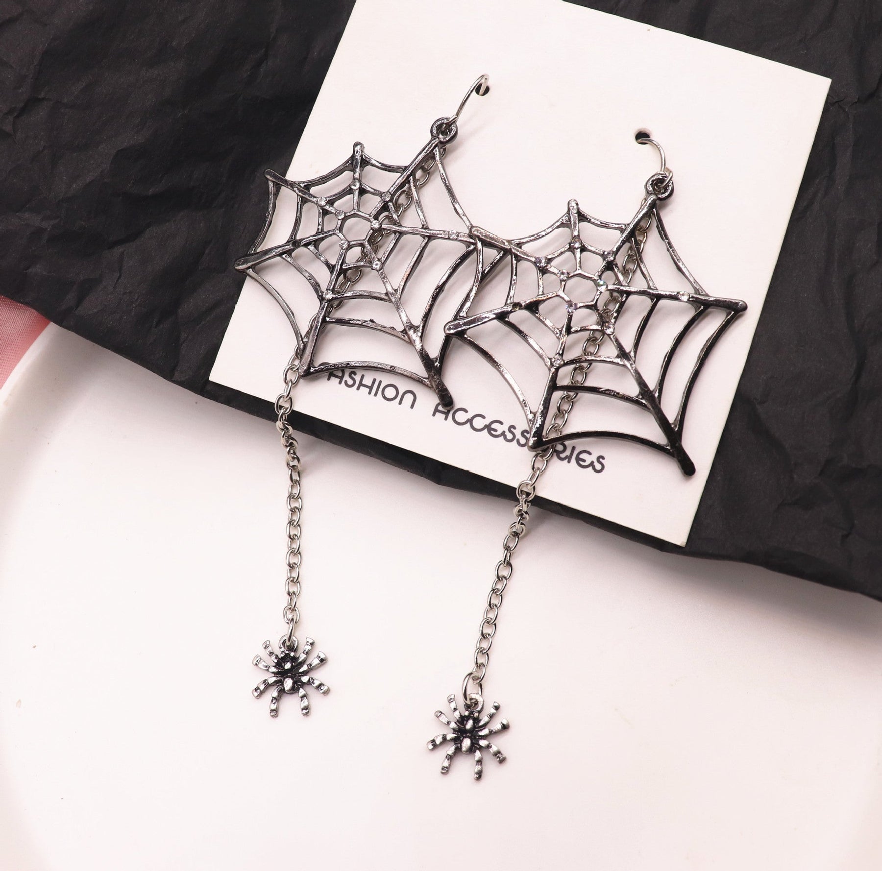 Halloween Earrings Black Spiders 3.5" Dangle Drop Earrings