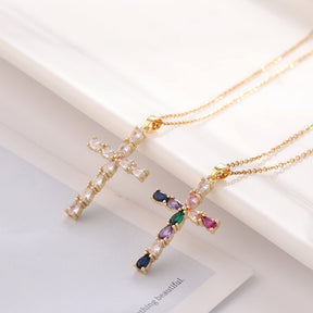 Fashion cross necklace with white stones