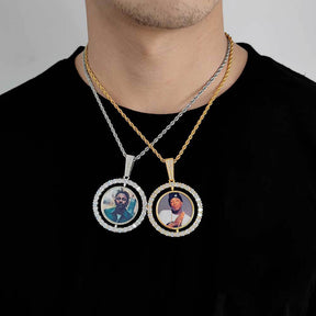 Round Spinning Customized Photo Diamond-bordered Necklace