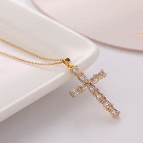 Fashion cross necklace with white stones