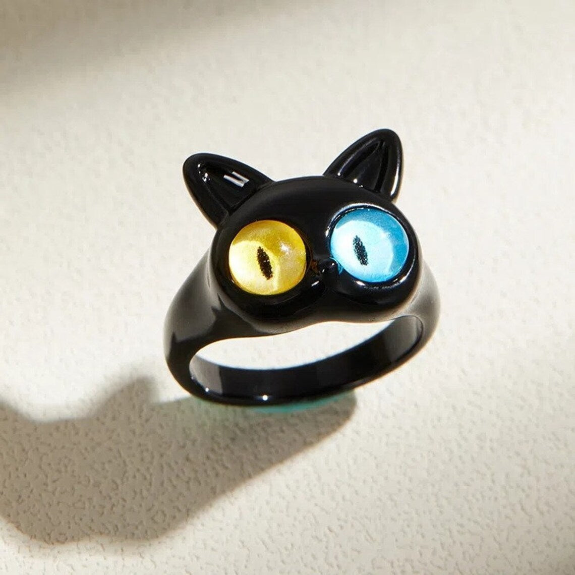Cute Cat Eye Ring, Green Monster Ring, Adjustable Ring Band, Kawaii Design Jewelry