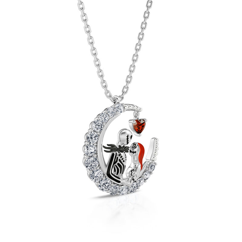 "Everlasting Love" Skull Couple Heart Cut Necklace