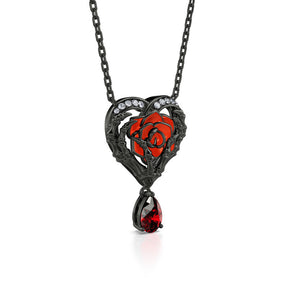 "Never Ending Love" Skeleton Hands & Rose Necklace