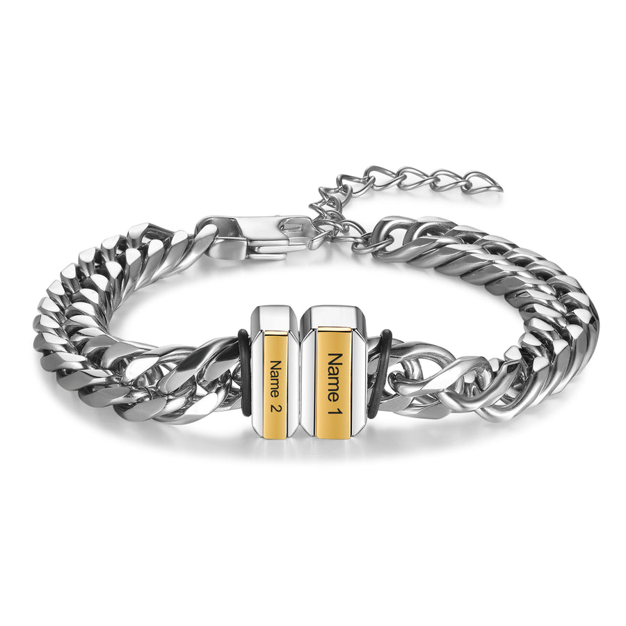 Father's Day Gift Cuban Link Men's Bracelet With Personalized Beads