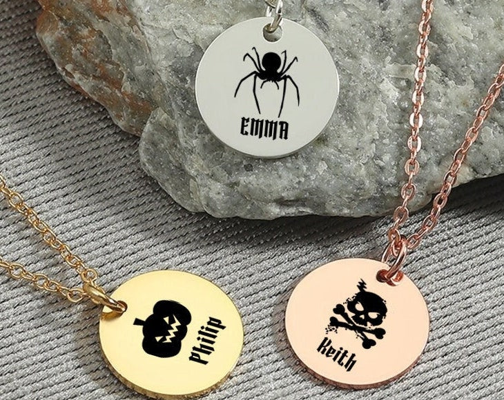 Halloween Engraved Disc Necklace