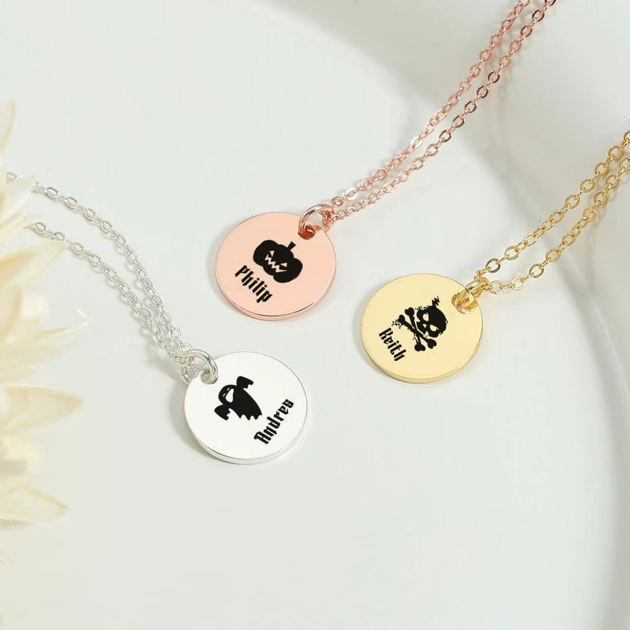 Halloween Engraved Disc Necklace