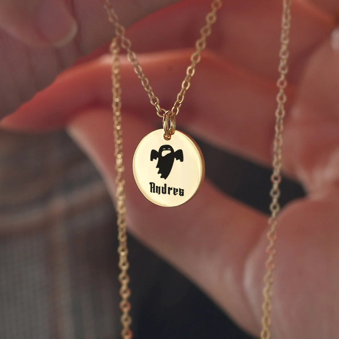 Halloween Engraved Disc Necklace