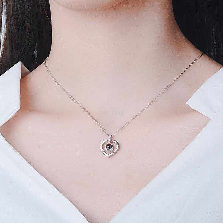 Siciry™ Personalized Projection Photo Necklace - Roman numeral love heart