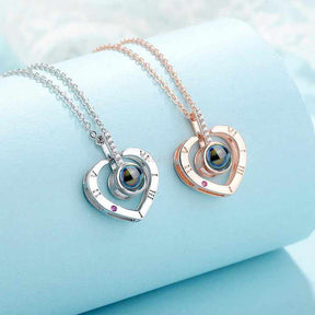 Siciry™ Personalized Projection Photo Necklace - Roman numeral love heart
