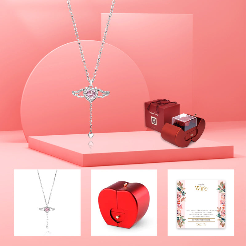 Siciry™ To Wife-Angel Wing Heart  Necklace-Red Apple Box
