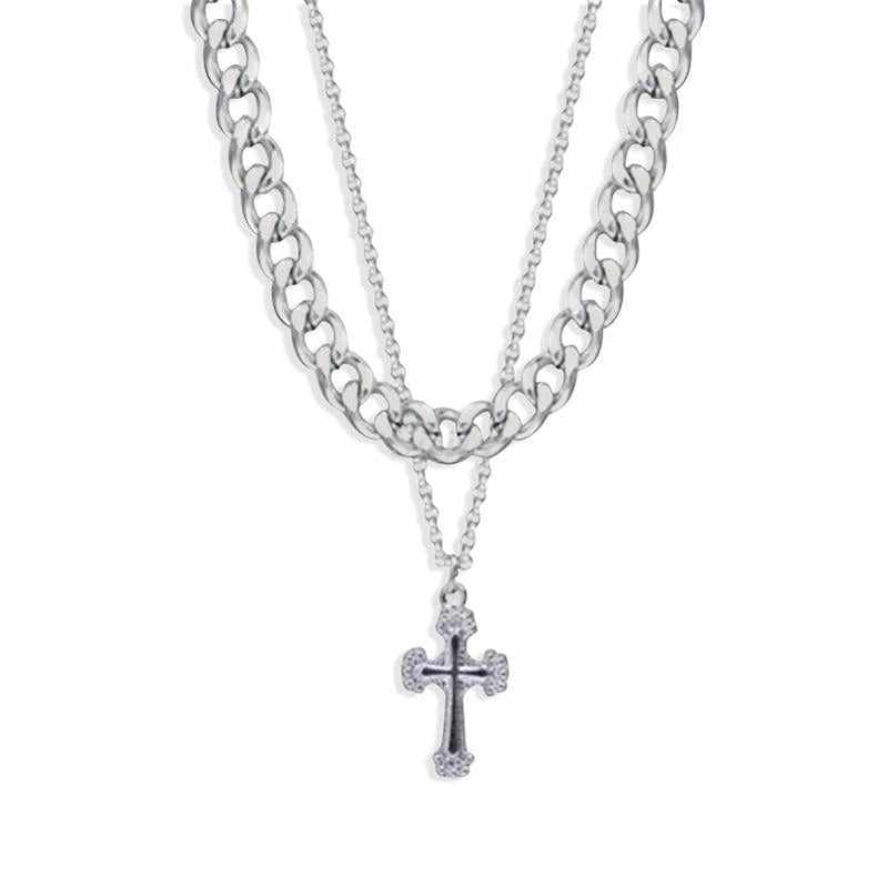 Titanium Steel Double-layer Cuban Cross Necklace