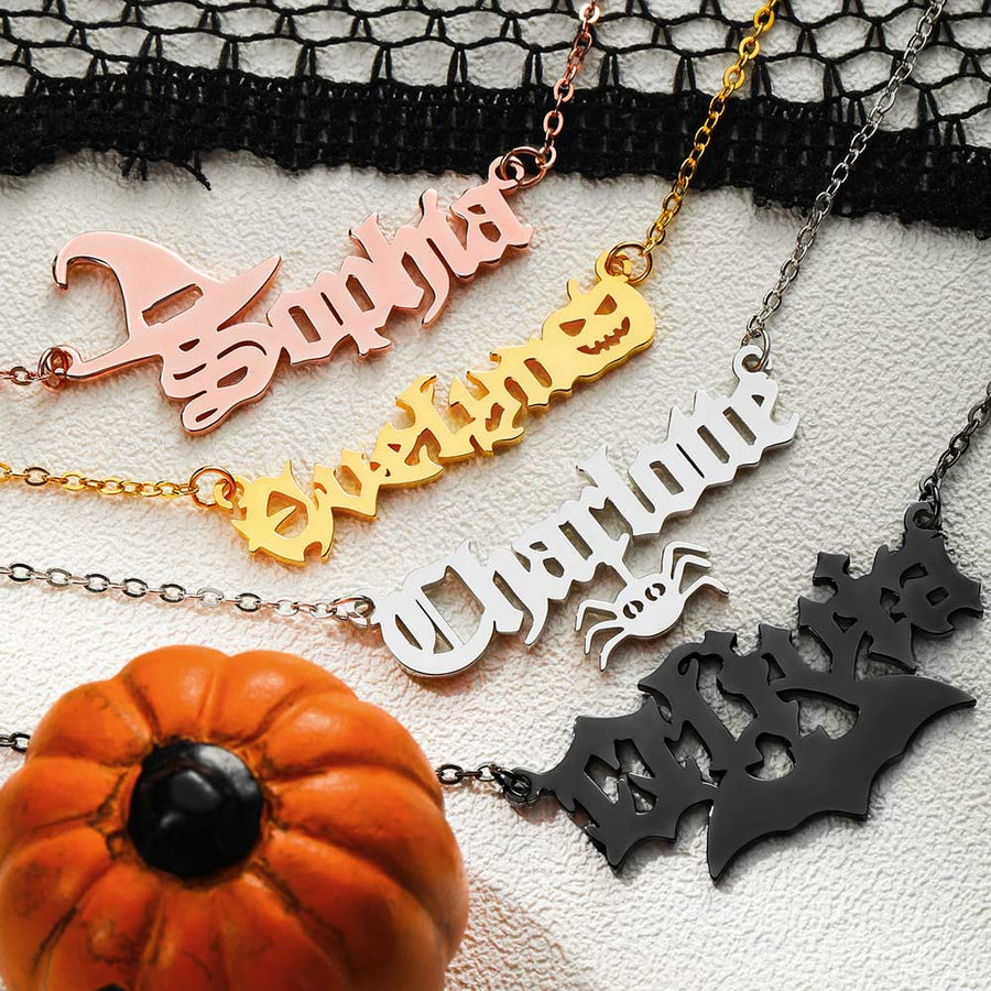 Personalized Halloween Gothic Name Necklace Sterling Silver 925