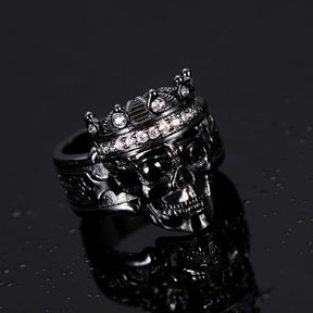 Engraved Skeleton King Ring with Two Birthstone Eye For Halloween Day
