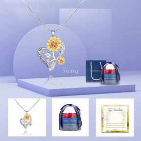 You Are My Sunshine Sunflower Heart Necklace