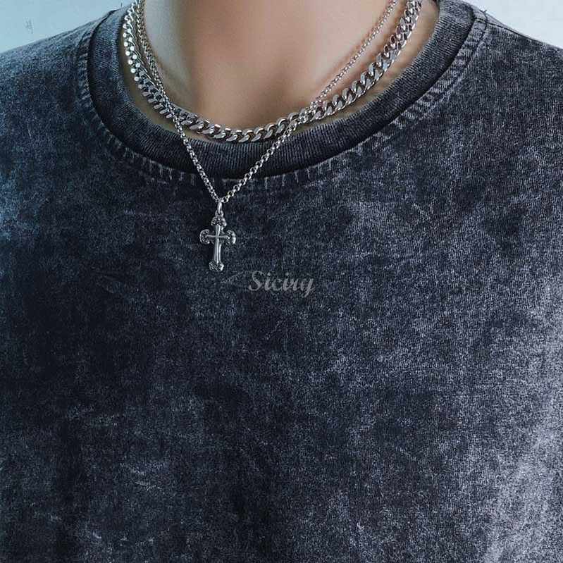Titanium Steel Double-layer Cuban Cross Necklace