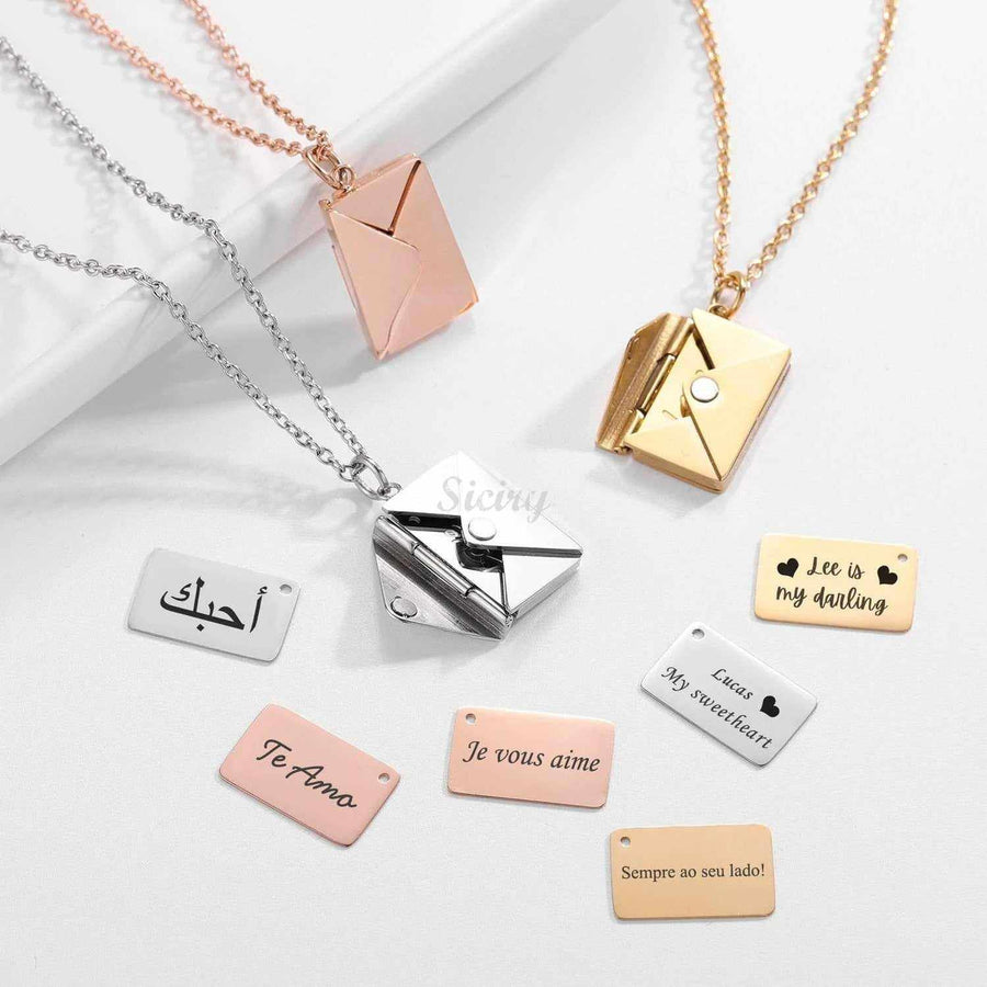 💝Valentine's Day Discount 50%OFF🎁-Personalized Love Letter Envelope Necklace Rose Gold