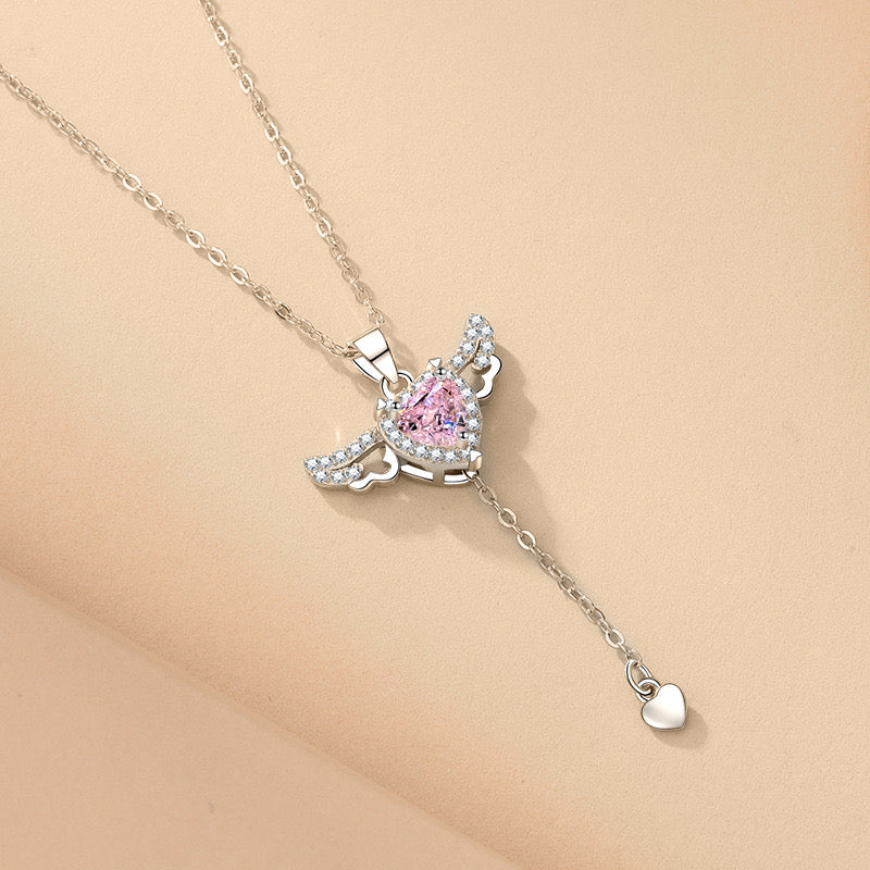 Moving Angel Wing Heart  Necklace